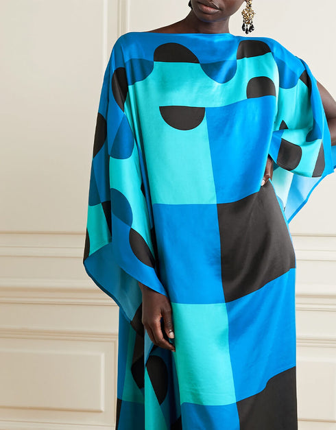 Blue Latest Soft Silk Crepe Kaftan Closure View